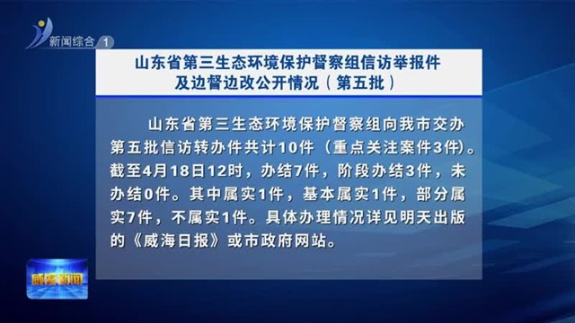 山东省第三生态环境保护督察组信访举报件及边督边改公开情况（第五批）【威海广电讯】