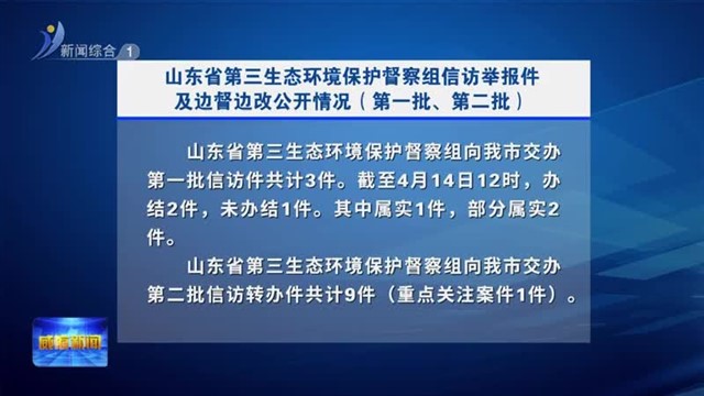 山东省第三生态环境保护督察组信访举报件及边督边改公开情况（第一批、第二批）【威海广电讯】