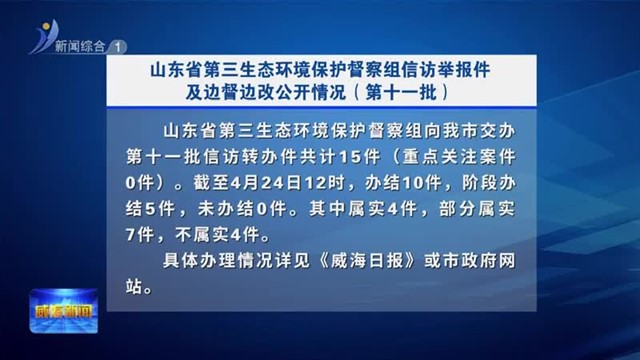 山东省第三生态环境保护督察组信访举报件及边督边改公开情况（第十一批 ）【威海广电讯】