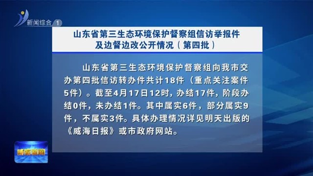 山东省第三生态环境保护督察组信访举报件及边督边改公开情况（第四批）【威海广电讯】