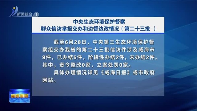 中央生态环境保护督察群众信访举报交办和边督边改情况（第二十三批）