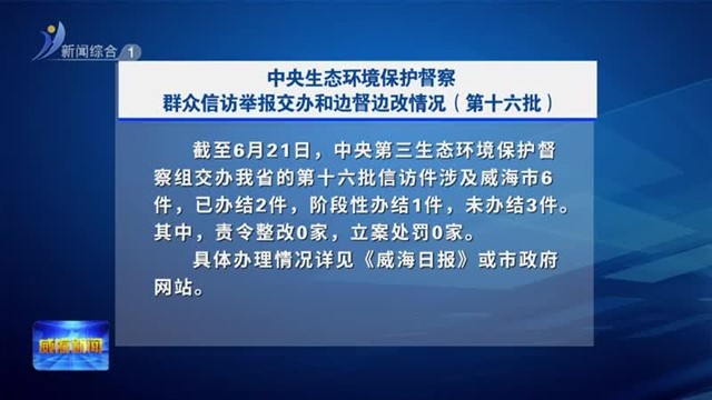 中央生态环境保护督察群众信访举报交办和边督边改情况（第十六批）