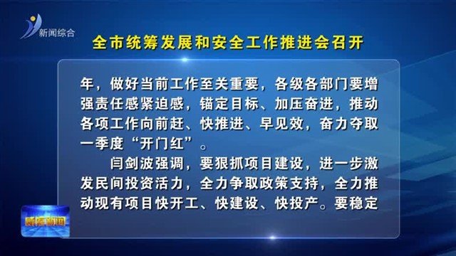 全市统筹发展和安全工作推进会召开